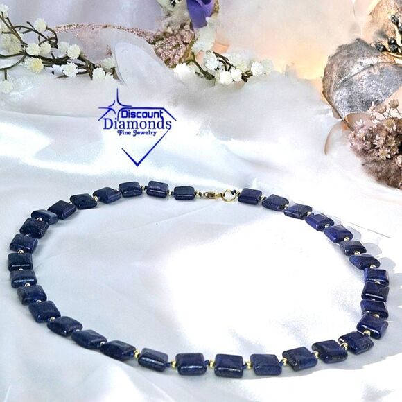 Natural Deep Blue Lapis Lazuli 12mm Flat Square Single Strand Necklace 14 Ct. Go - Picture 4 of 13
